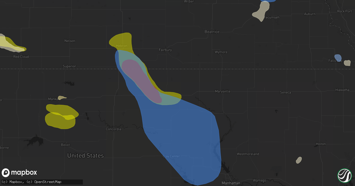 Hail map in Washington, KS on July 3, 2026