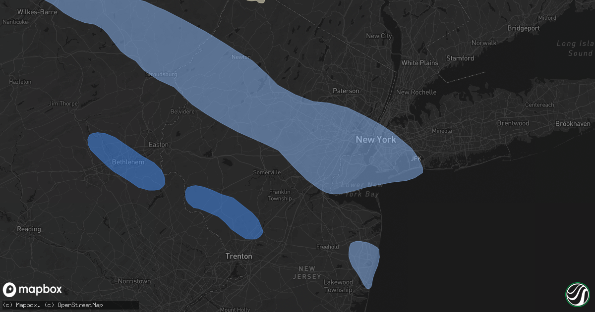Hail map in Watchung, NJ on July 3, 2026