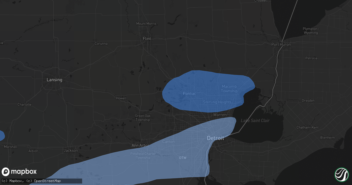 Hail map in Waterford, MI on July 3, 2026