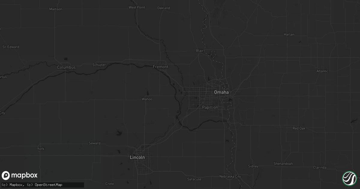 Hail map in Waterloo, NE on July 3, 2026