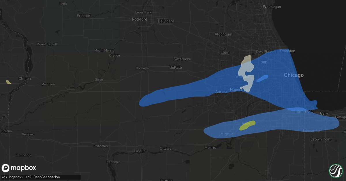 Hail map in Waterman, IL on July 3, 2026