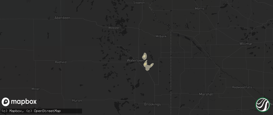 Hail map in Watertown, SD on July 3, 2026