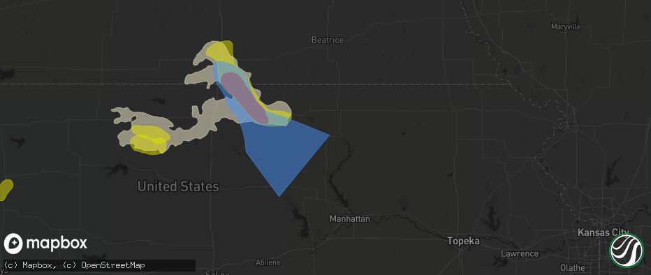 Hail map in Waterville, KS on July 3, 2026