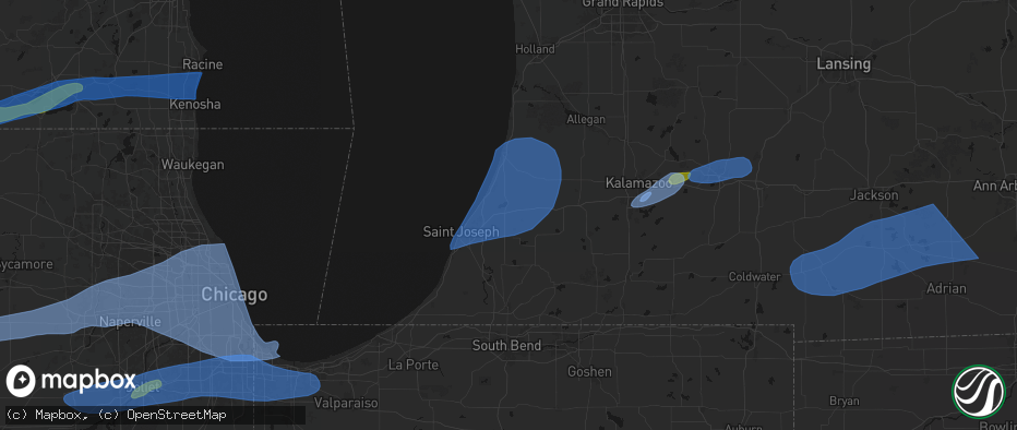 Hail map in Watervliet, MI on July 3, 2026