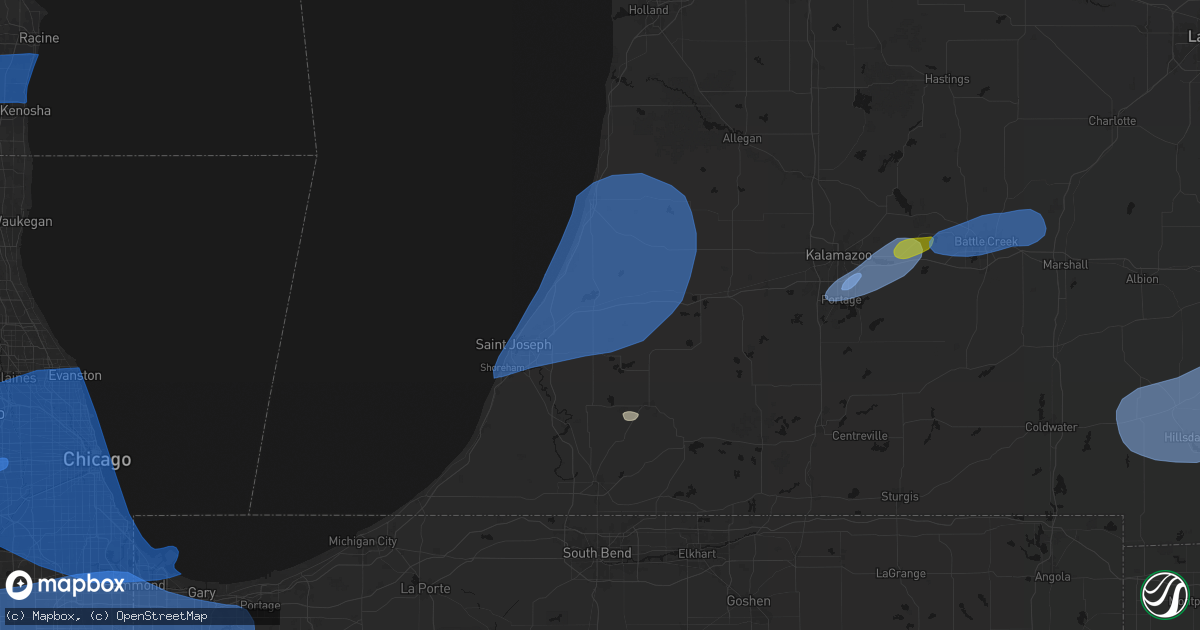 Hail map in Watervliet, MI on July 3, 2026