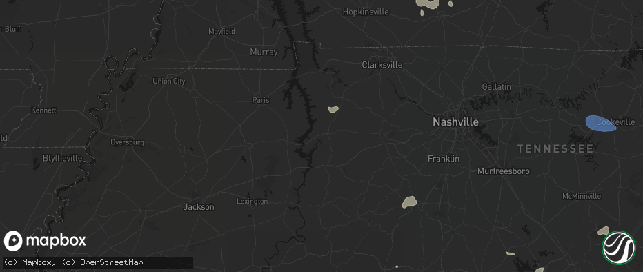 Hail map in Waverly, TN on July 3, 2026