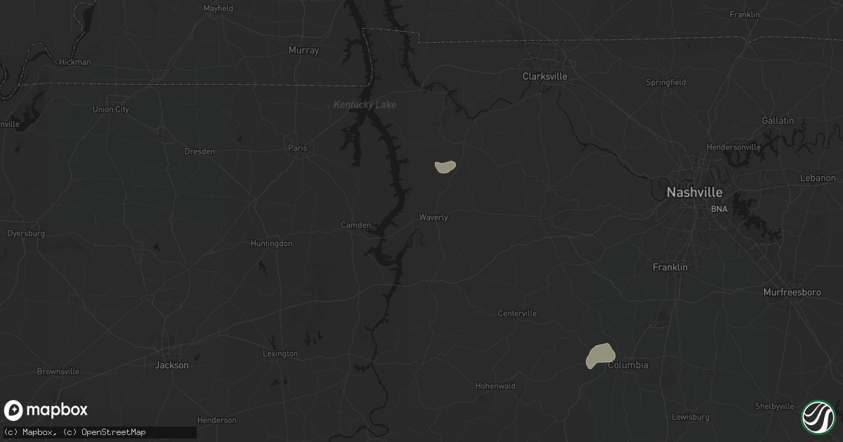 Hail map in Waverly, TN on July 3, 2026