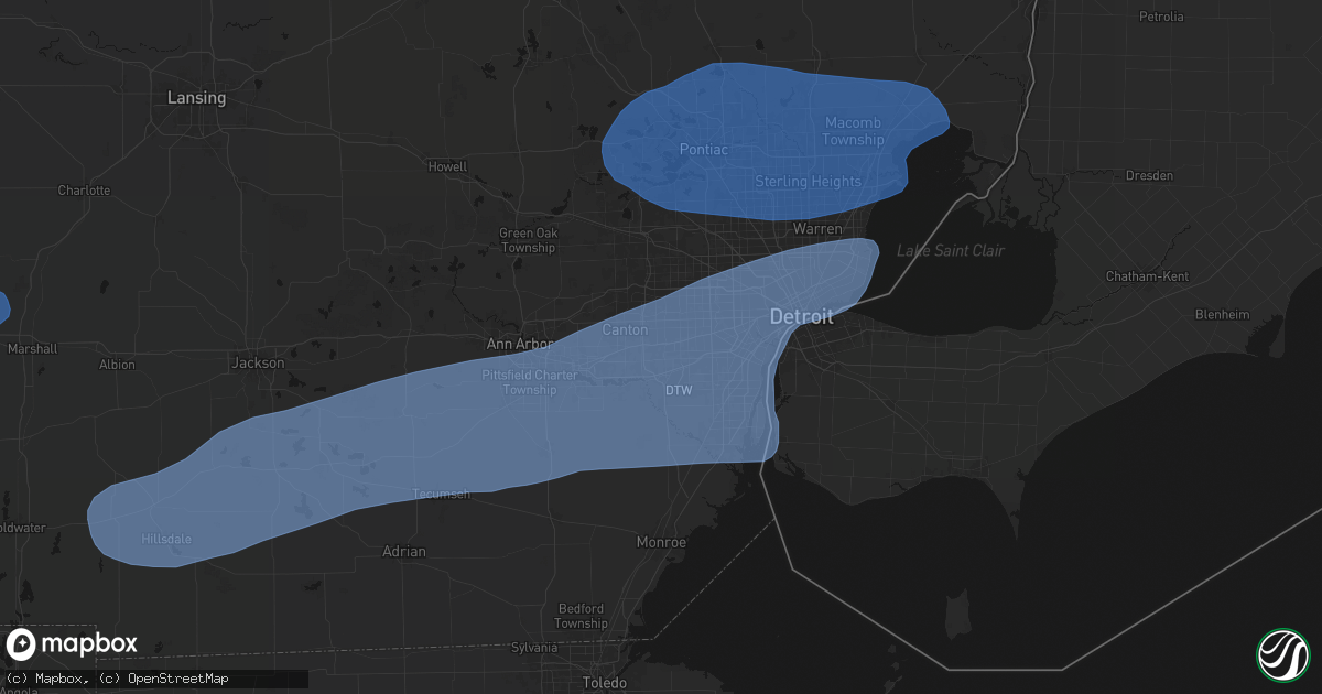 Hail map in Wayne, MI on July 3, 2026