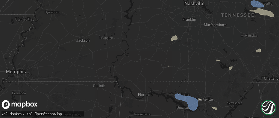 Hail map in Waynesboro, TN on July 3, 2026