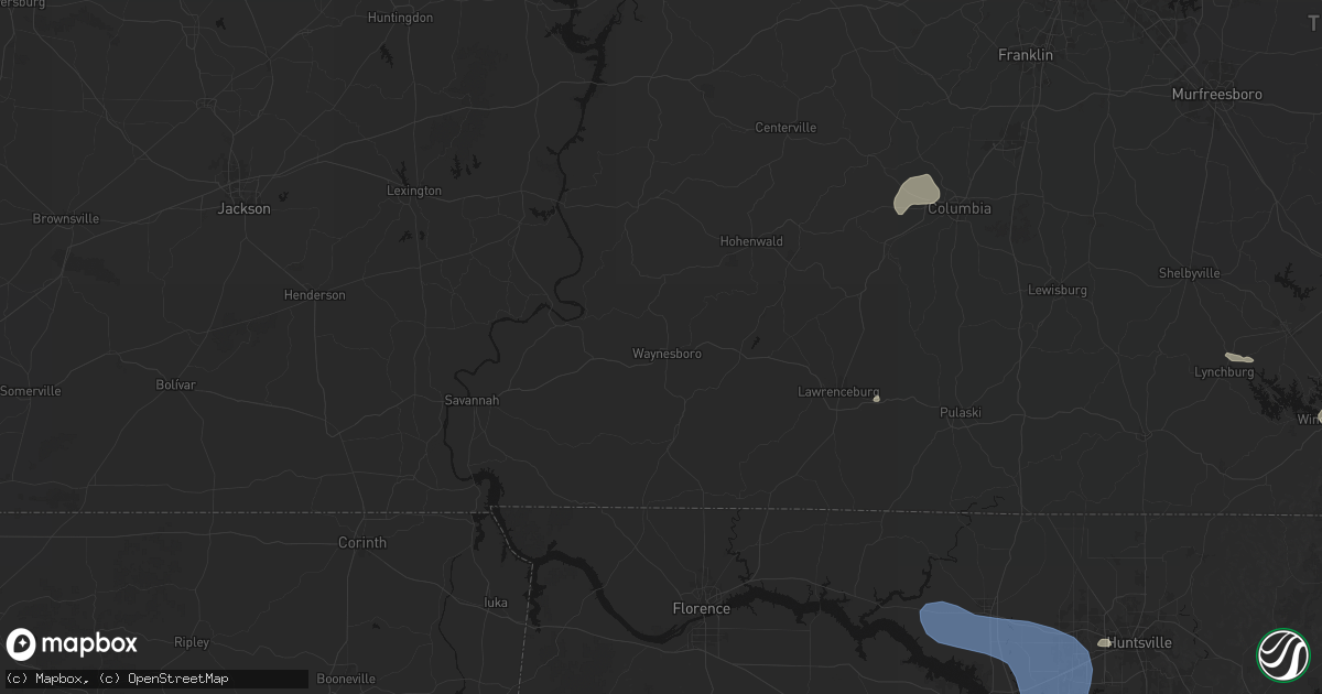 Hail map in Waynesboro, TN on July 3, 2026