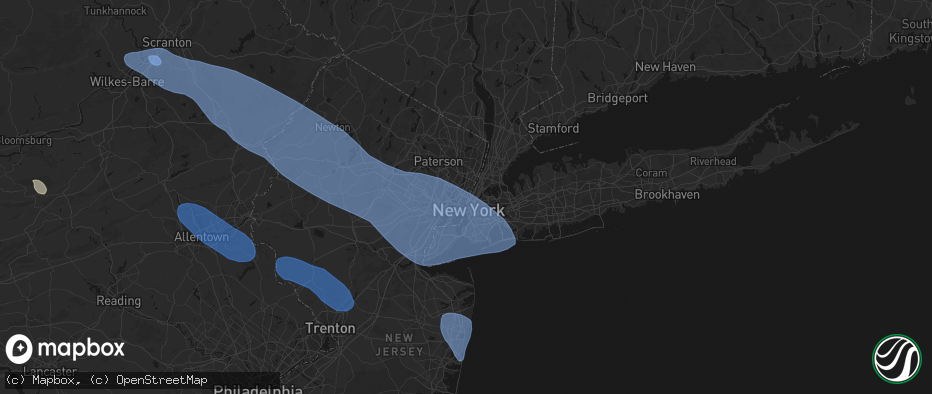 Hail map in Weehawken, NJ on July 3, 2026