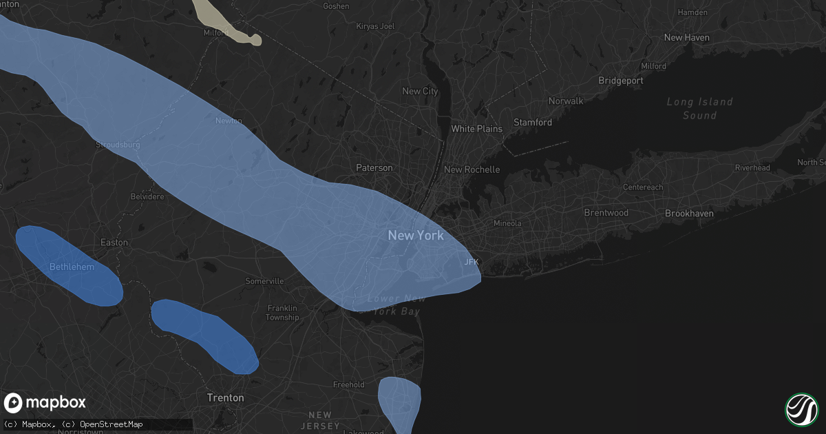 Hail map in Weehawken, NJ on July 3, 2026