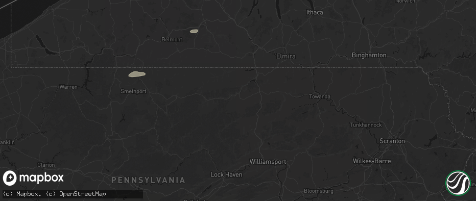 Hail map in Wellsboro, PA on July 3, 2026