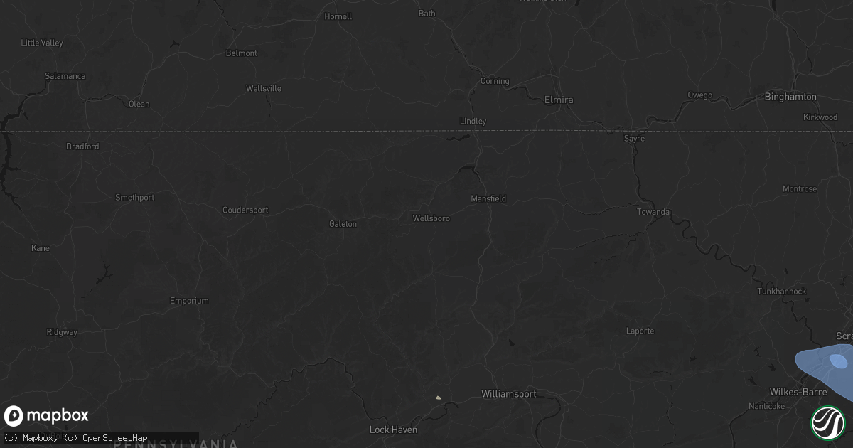 Hail map in Wellsboro, PA on July 3, 2026