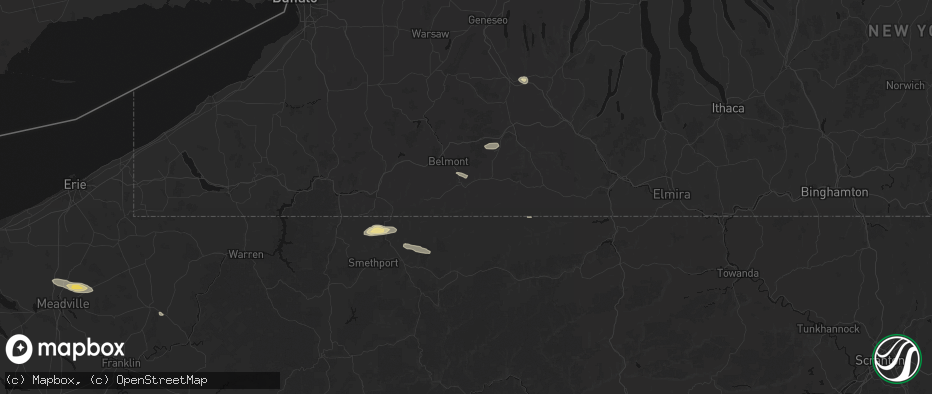 Hail map in Wellsville, NY on July 3, 2026