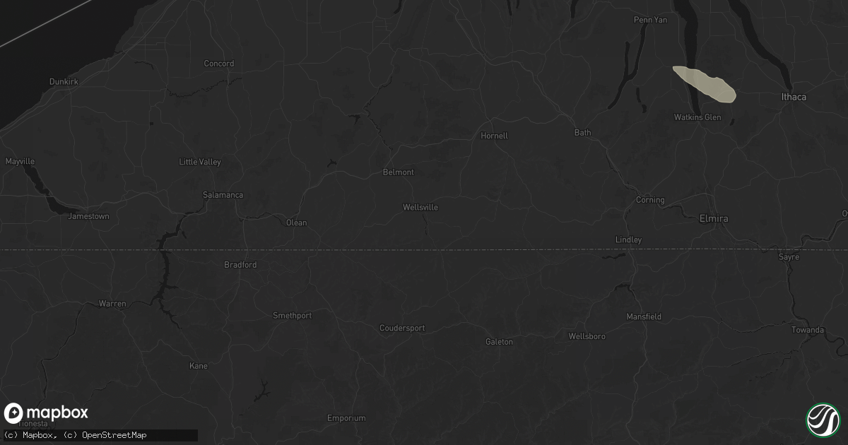 Hail map in Wellsville, NY on July 3, 2026
