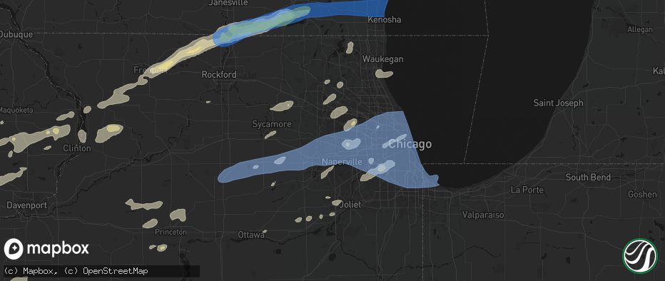 Hail map in West Chicago, IL on July 3, 2026