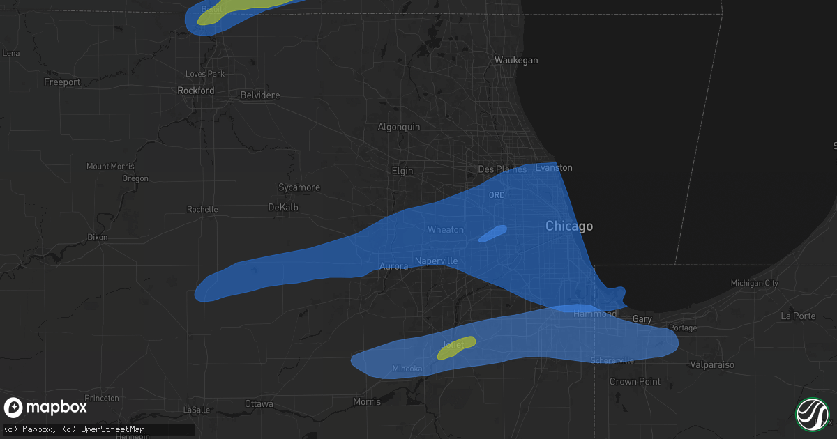 Hail map in West Chicago, IL on July 3, 2026