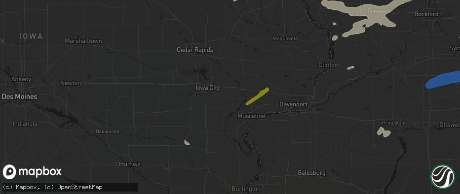 Hail map in West Liberty, IA on July 3, 2026