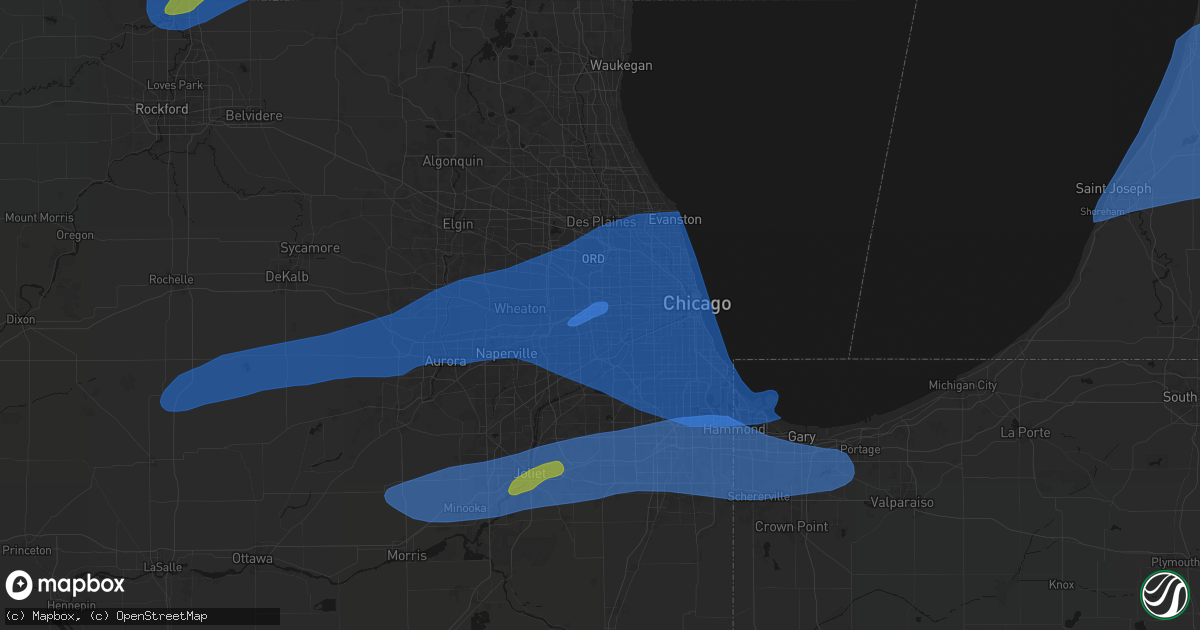 Hail map in Westchester, IL on July 3, 2026