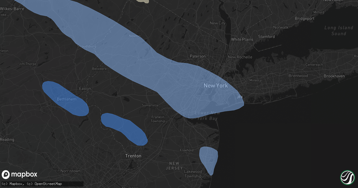 Hail map in Westfield, NJ on July 3, 2026