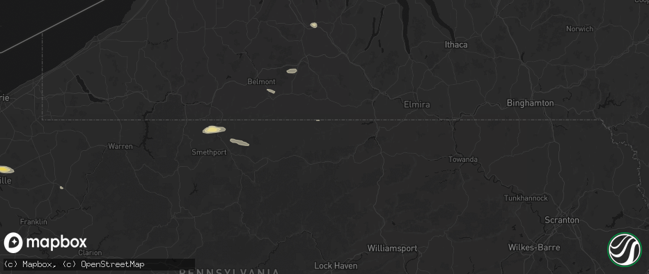 Hail map in Westfield, PA on July 3, 2026