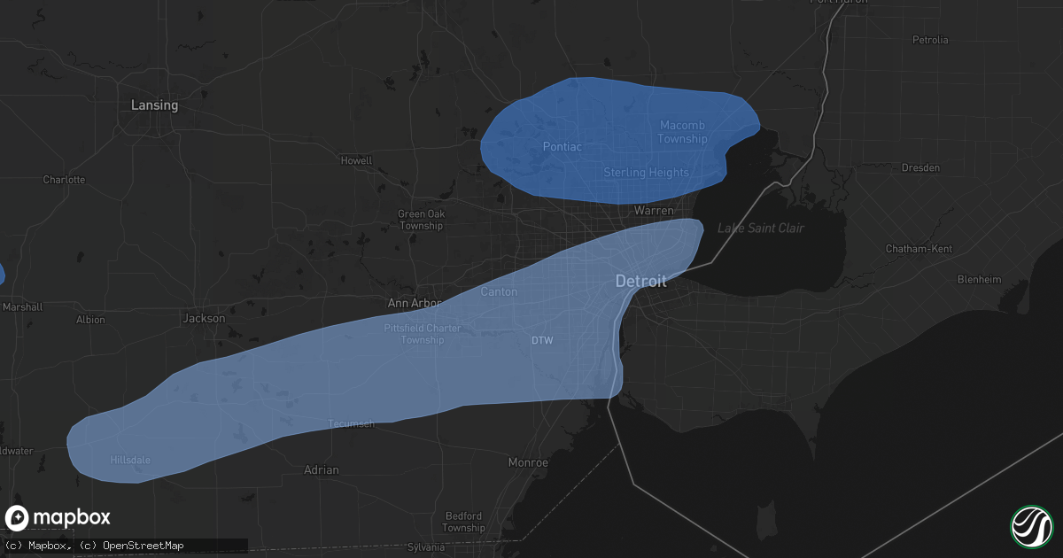 Hail map in Westland, MI on July 3, 2026
