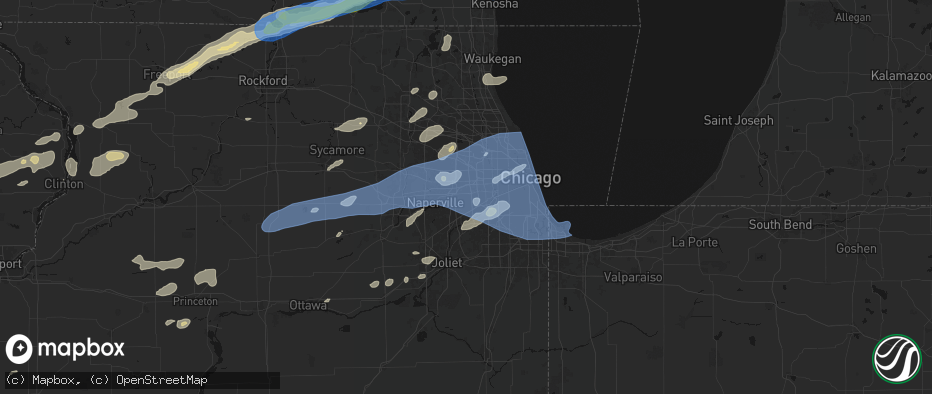 Hail map in Westmont, IL on July 3, 2026