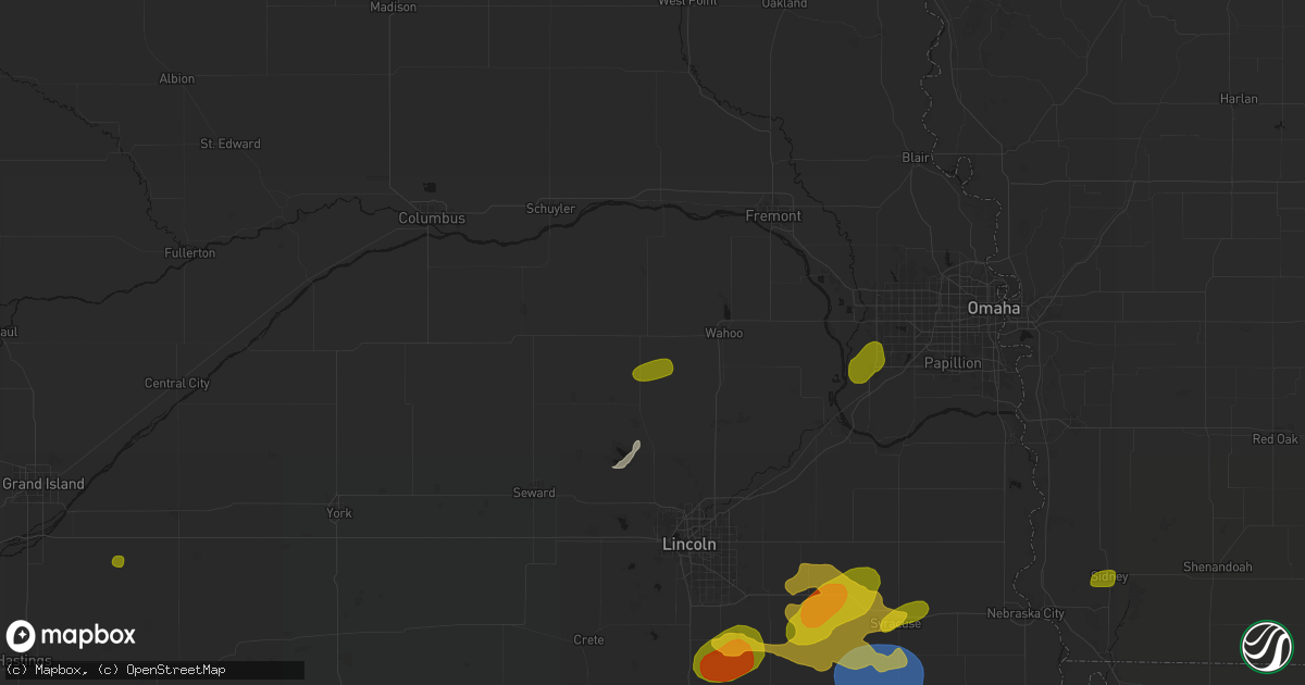 Hail map in Weston, NE on July 3, 2026