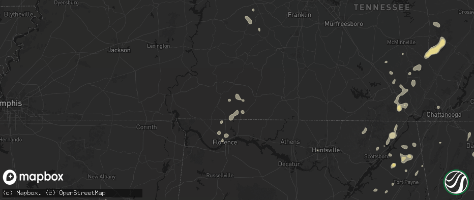 Hail map in Westpoint, TN on July 3, 2026