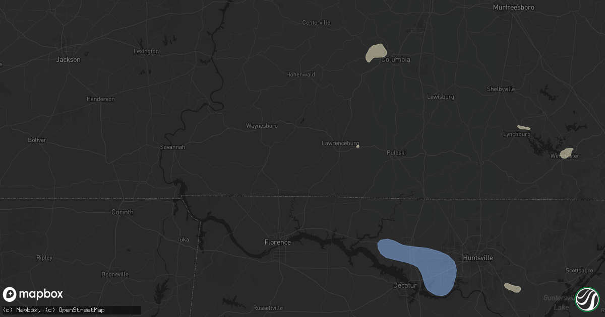 Hail map in Westpoint, TN on July 3, 2026