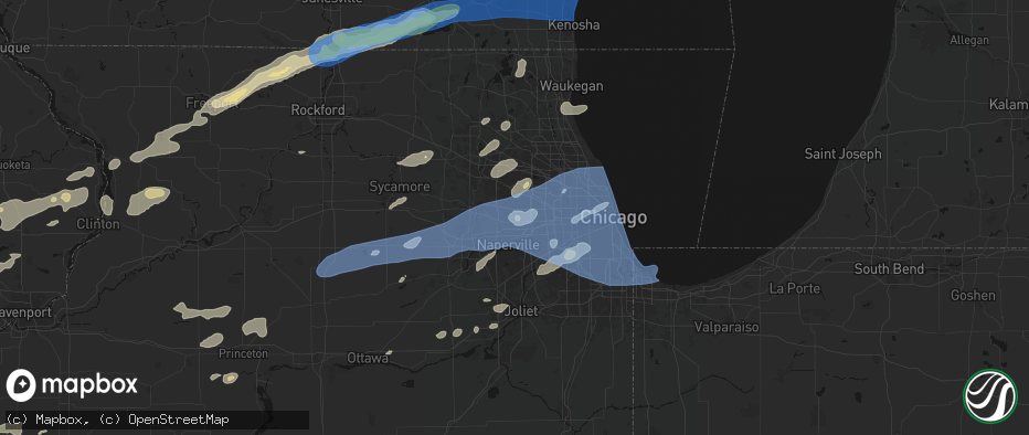 Hail map in Wheaton, IL on July 3, 2026
