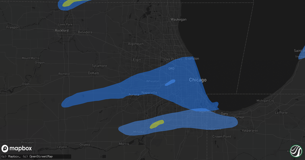 Hail map in Wheaton, IL on July 3, 2026