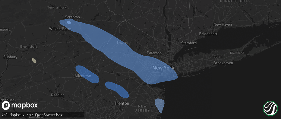 Hail map in Whippany, NJ on July 3, 2026