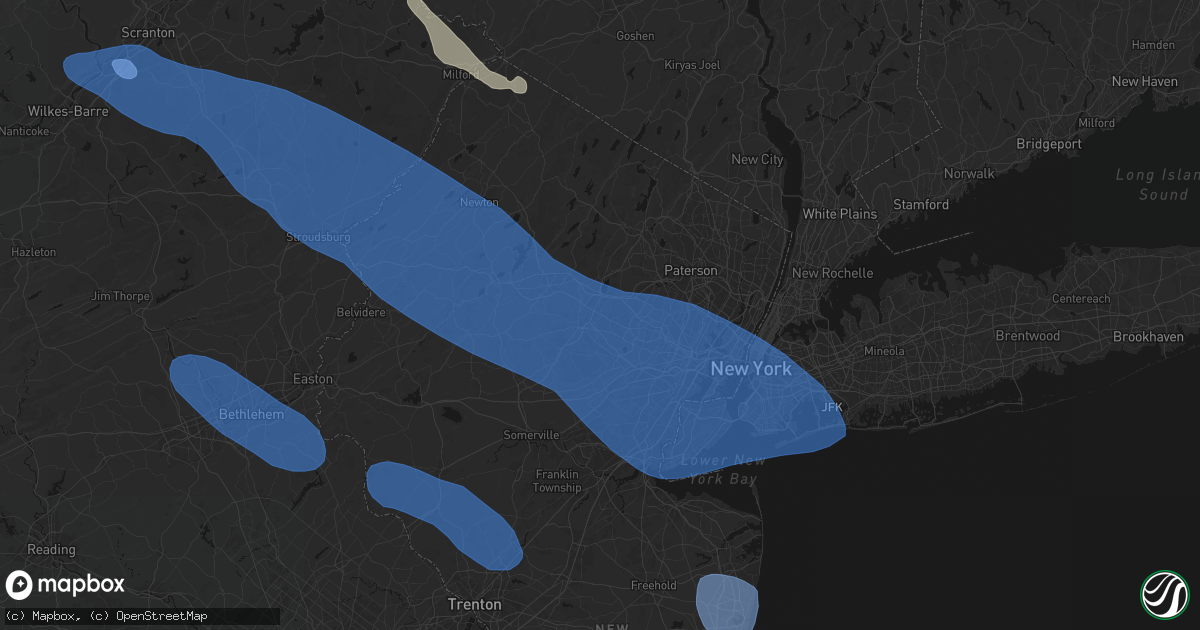Hail map in Whippany, NJ on July 3, 2026