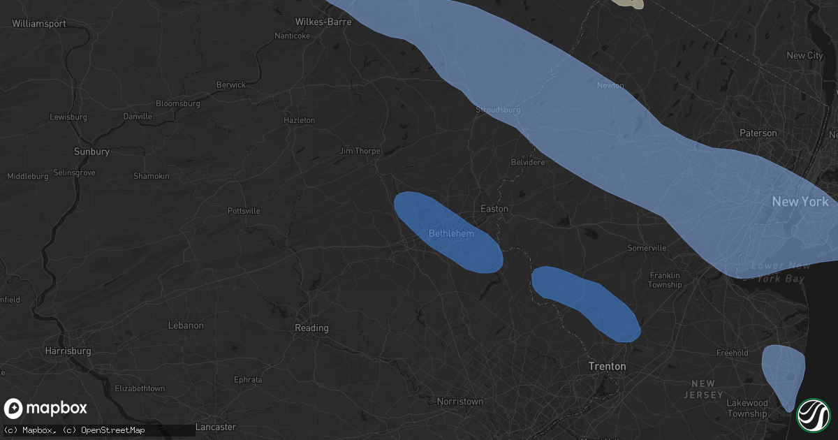 Hail map in Whitehall, PA on July 3, 2026