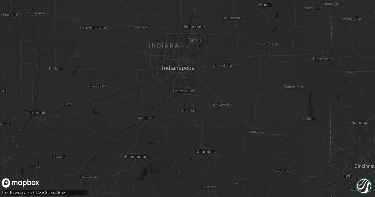 Hail map in Whiteland, IN on July 3, 2026