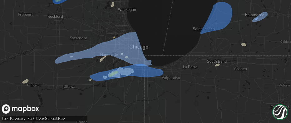 Hail map in Whiting, IN on July 3, 2026