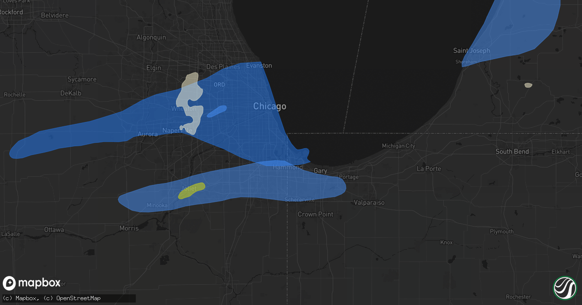Hail map in Whiting, IN on July 3, 2026
