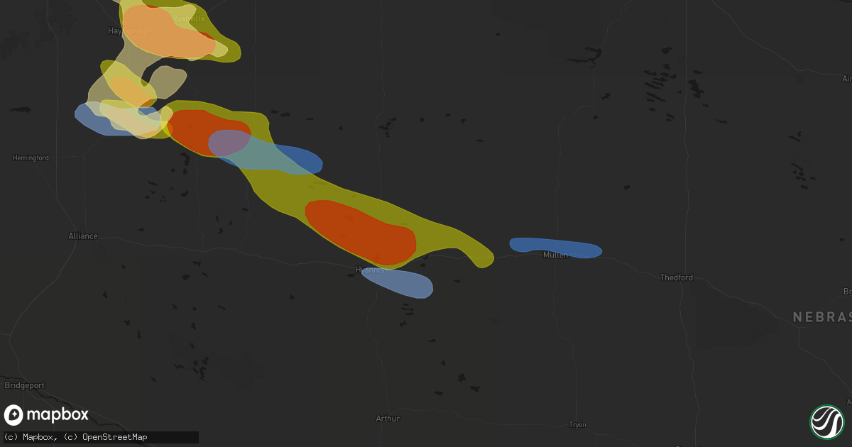 Hail map in Whitman, NE on July 3, 2026