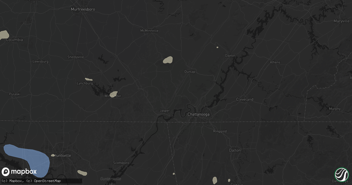 Hail map in Whitwell, TN on July 3, 2026