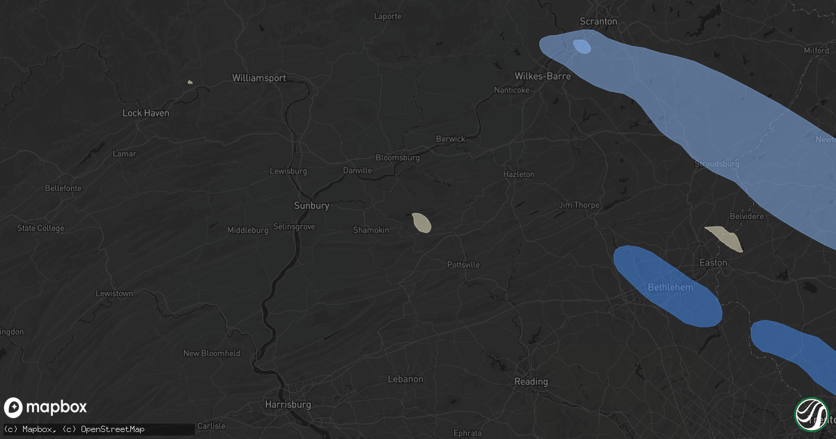 Hail map in Wilburton, PA on July 3, 2026