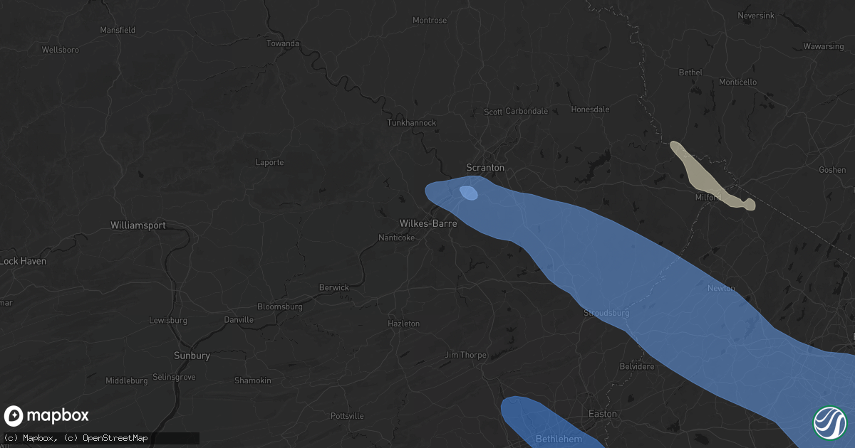 Hail map in Wilkes Barre, PA on July 3, 2026