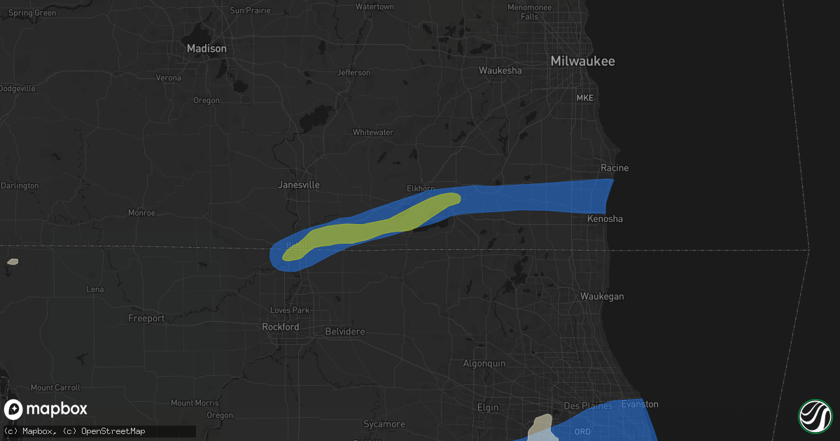 Hail map in Williams Bay, WI on July 3, 2026