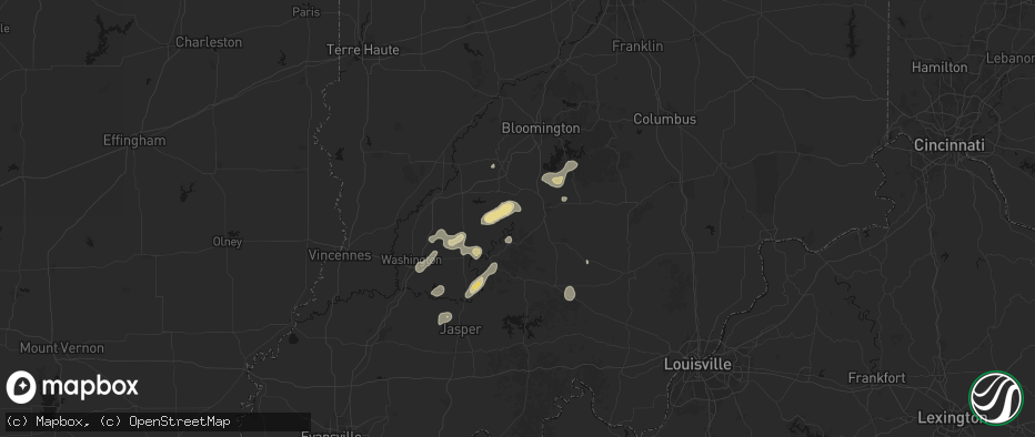 Hail map in Williams, IN on July 3, 2026