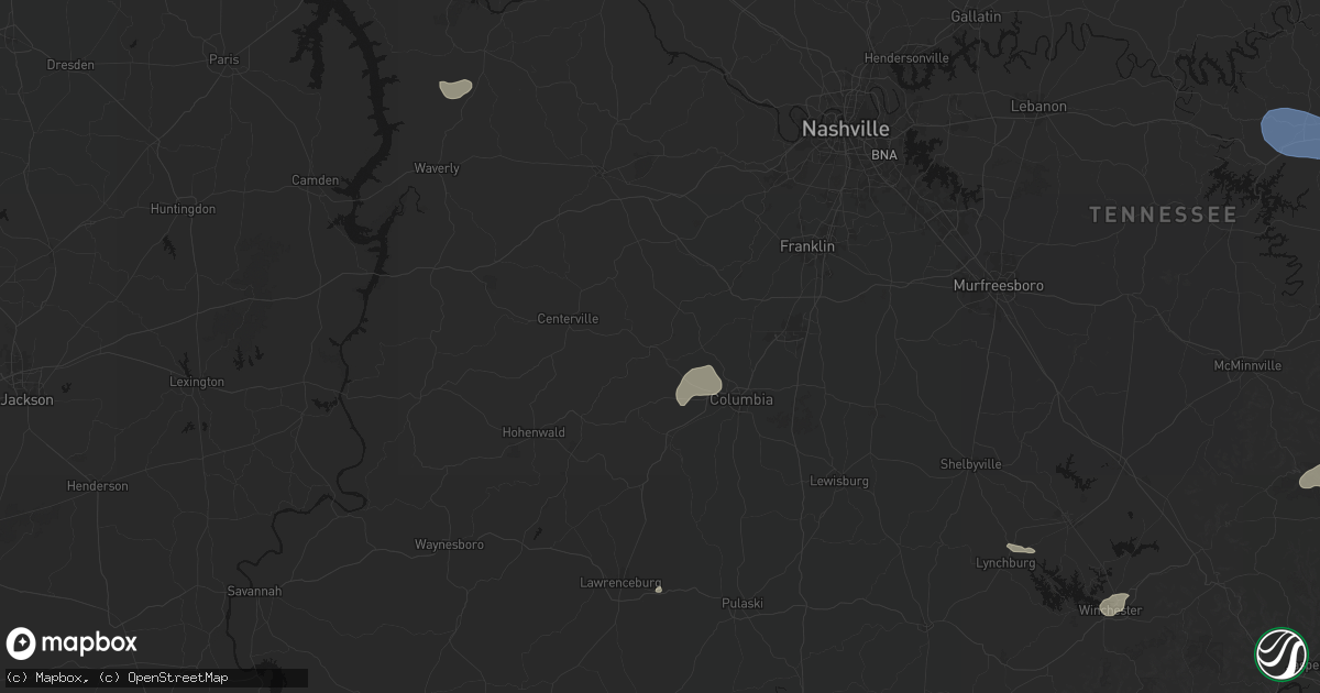 Hail map in Williamsport, TN on July 3, 2026