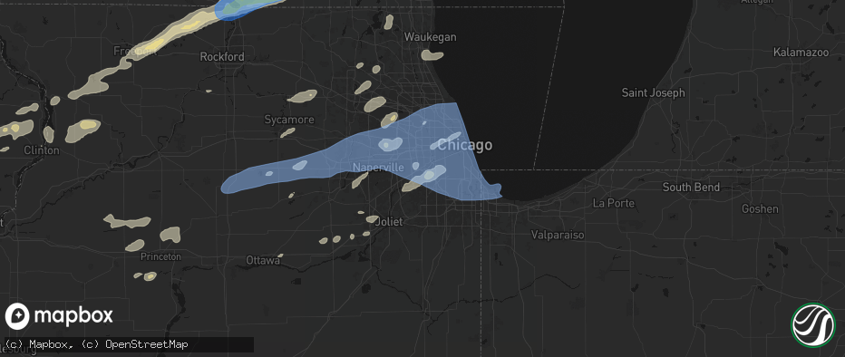 Hail map in Willow Springs, IL on July 3, 2026