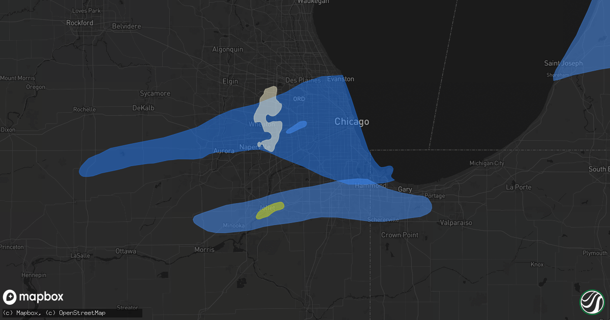 Hail map in Willow Springs, IL on July 3, 2026