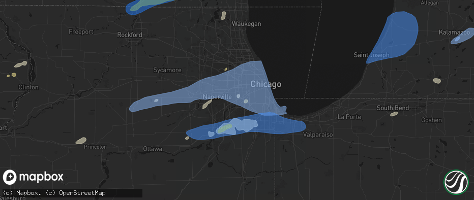 Hail map in Willowbrook, IL on July 3, 2026