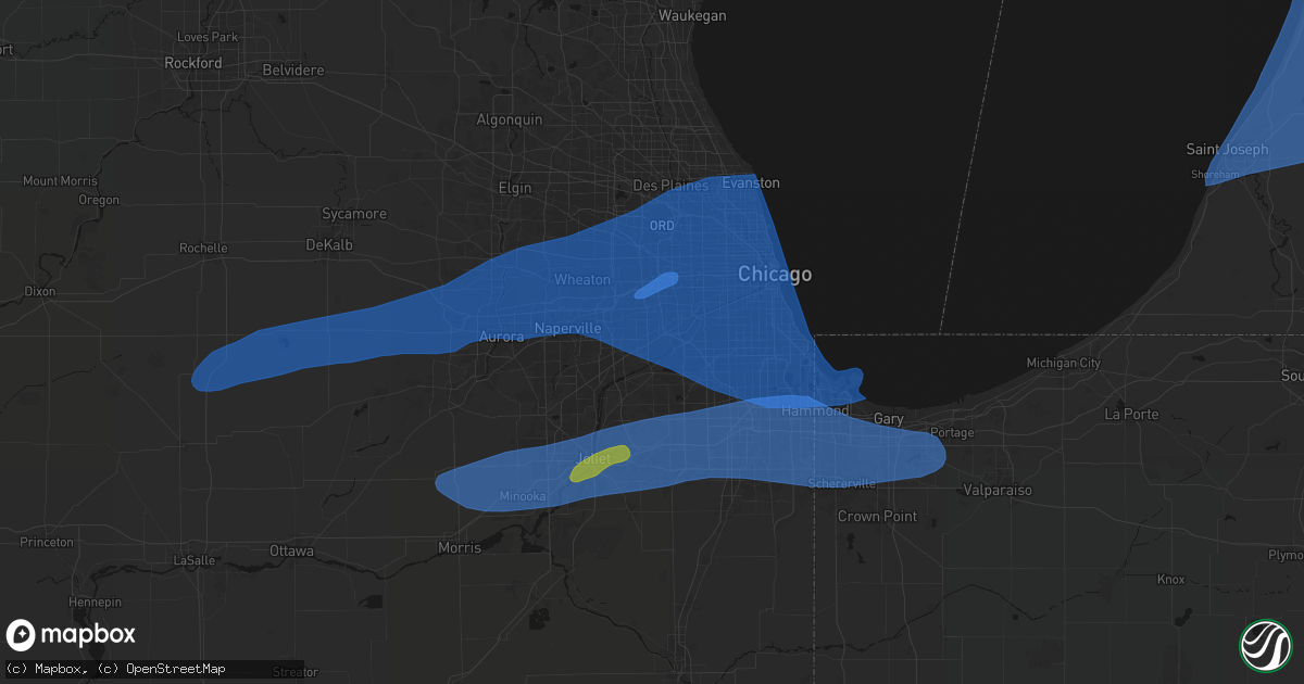 Hail map in Willowbrook, IL on July 3, 2026